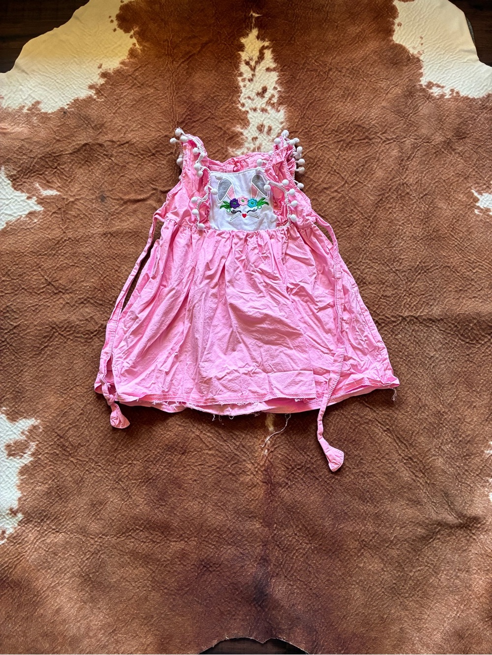 Girls Pink Bunny Dress with Pom Pom Trim 
size 4T  
Perfect for Easter